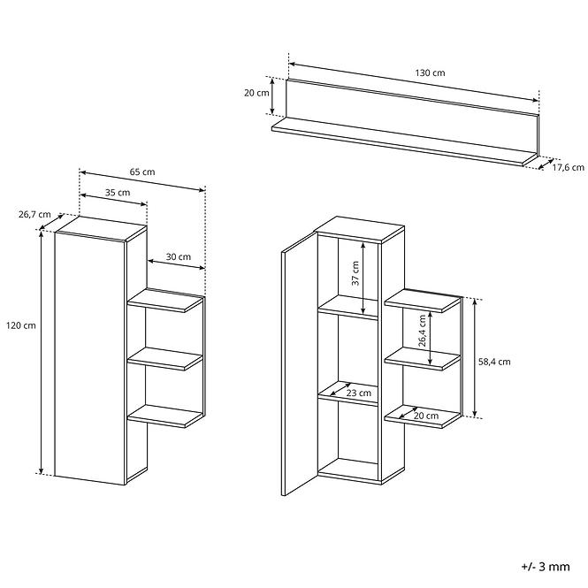 Wohnwand Alva 260cm Grande Eiche/Weiß Matt