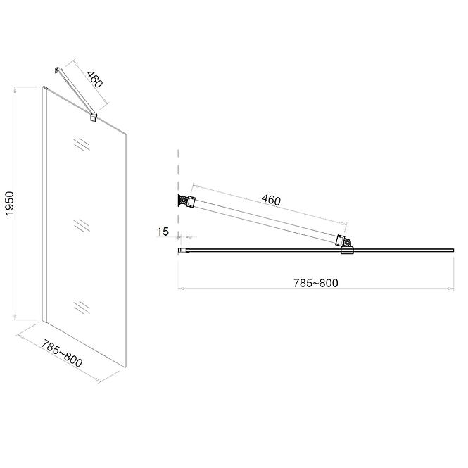 Wand WALK-IN Rode 80x195 klar - Chrom