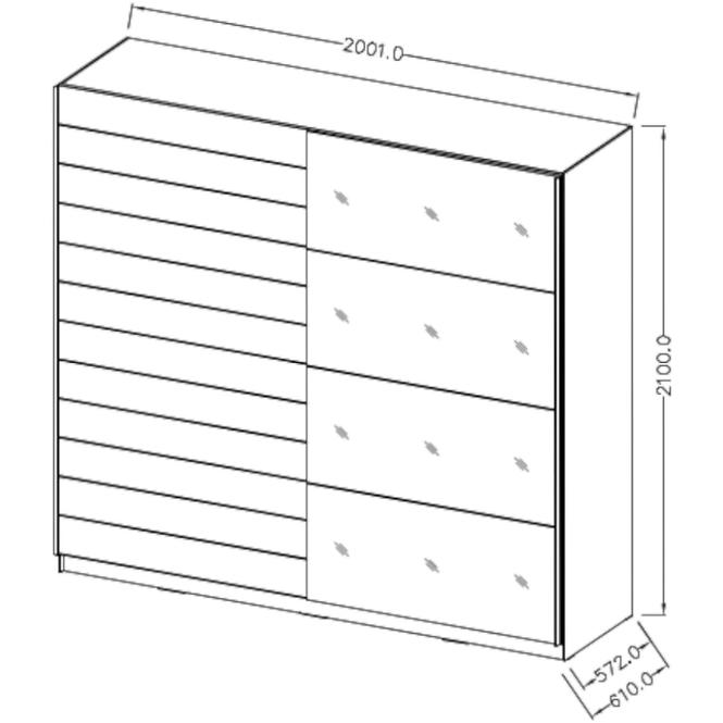 Schrank Galaxy 200cm eiche monastery/schwarz glas