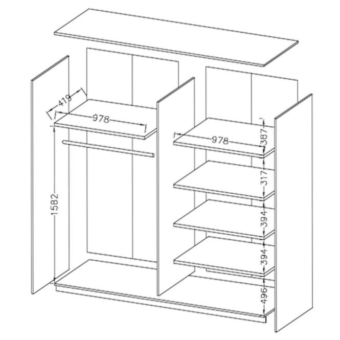 Schrank Galaxy 200cm eiche monastery/schwarz glas