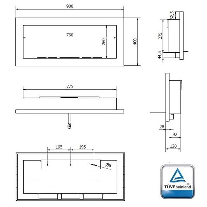 Bio Kamin 900x400 weißer Glanz mit Glas