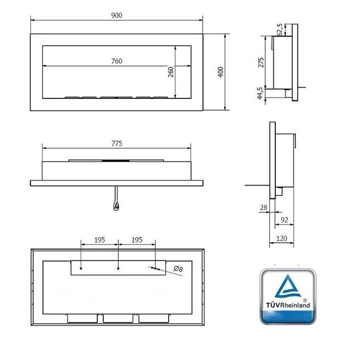 Bio kamin 900x400 Schwarz strukturell