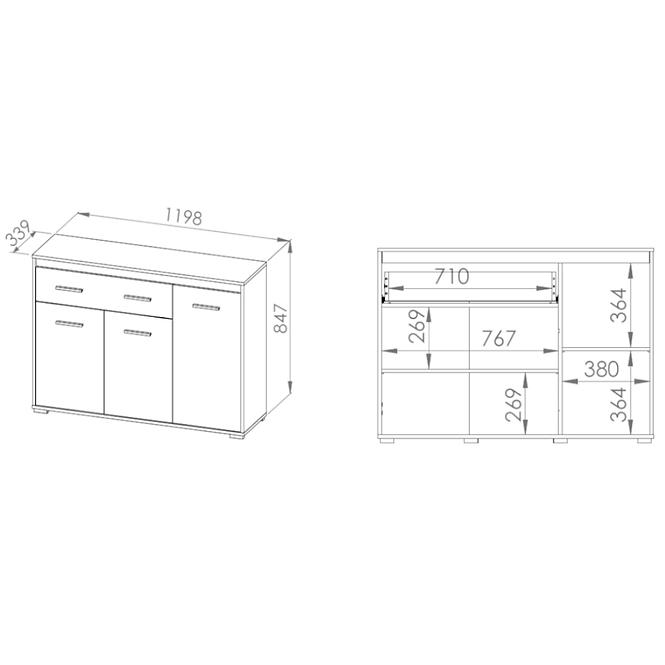 Kommode Mavo 120cm Weiß/Anthrazit/Wotan