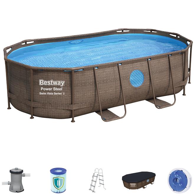 Stahlrahmenpool 4,27x2,5x1 m Rattan 56714 mit Zubehör