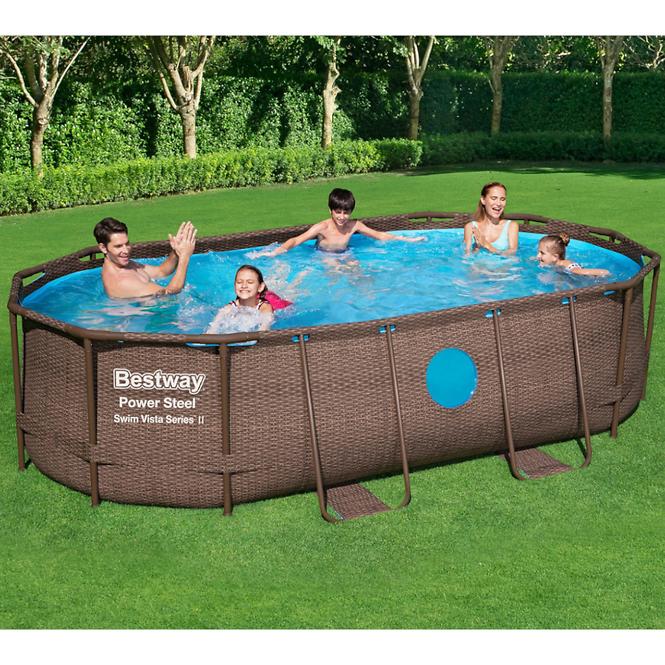 Stahlrahmenpool 4,27x2,5x1 m Rattan 56714 mit Zubehör