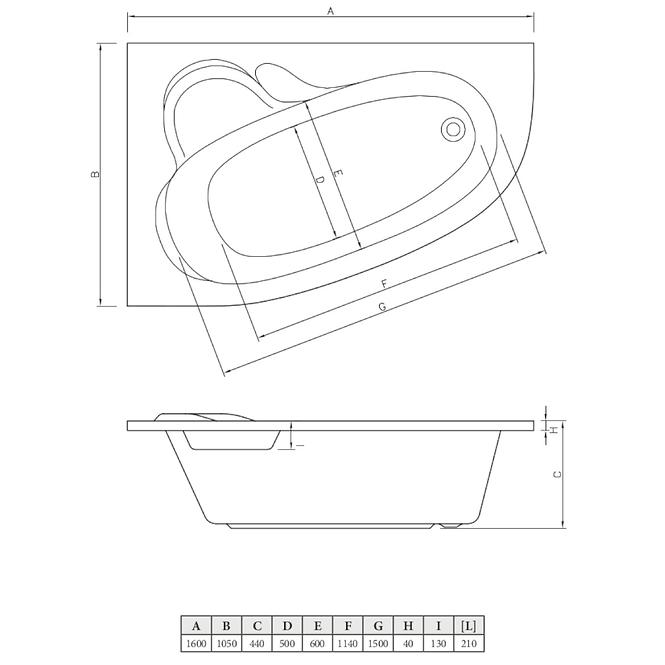 Badewanne Madura asymmetrische 160/105 links