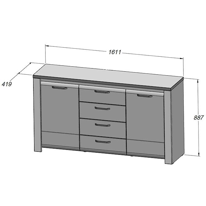 Kommode Brugia 161cm Grau/Weißer Glanz