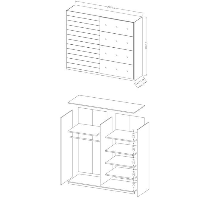 Schrank Beta 221cm Eiche Monastery/Schwarz