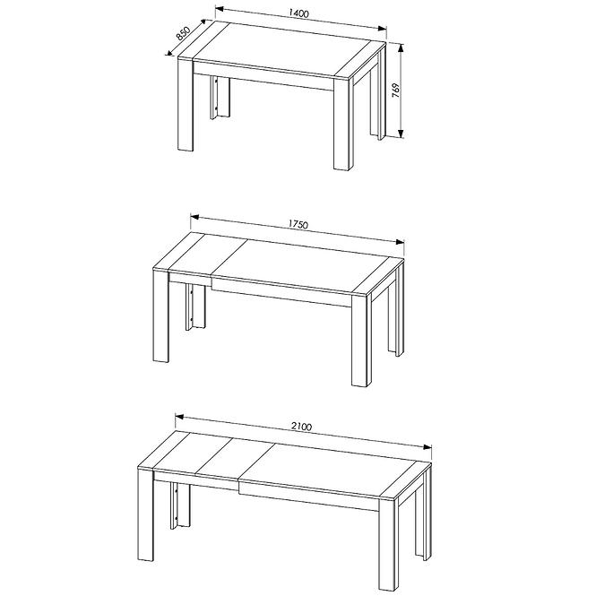 Tisch Belveder 140x85+70 Eiche Stirling