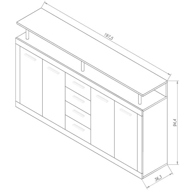 Kommode Cava 197cm Weiß/Eiche Sonoma