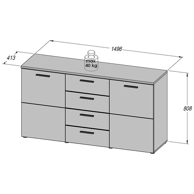 Kommode Durango 149,5cm Schwarz Eiche