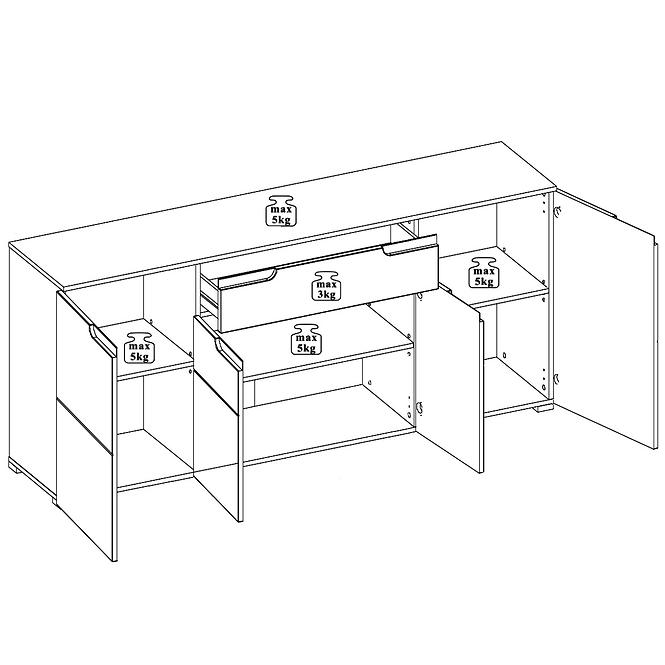 Kommode Selene 180cm Weiß Matte/Glänzend