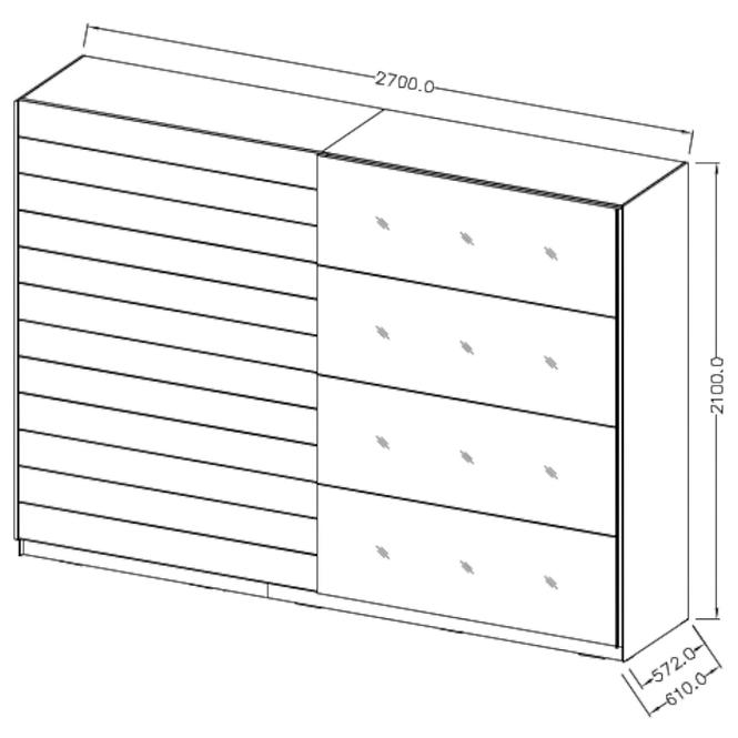 Schrank Galaxy 270cm eiche monastery/schwarz glas