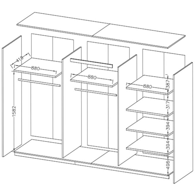 Schrank Galaxy 270cm eiche monastery/schwarz glas