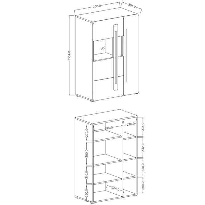 Vitrine Tulsa 90cm Weiß Glänzend