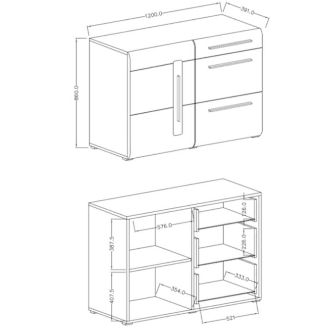 Kommode Tulsa 120cm Weiß Glänzend