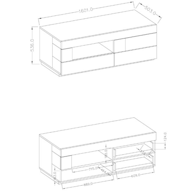 Tv Tisch Silke 160cm Eiche Wotan/ Weiß Glänzend