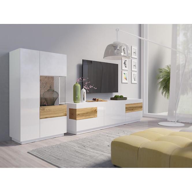 Tv Tisch Silke 160cm Eiche Wotan/ Weiß Glänzend