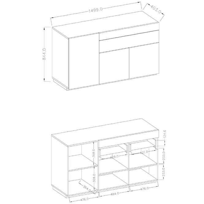 Kommode Silke 150cm Eiche Wotan/ Weiß Glänzend