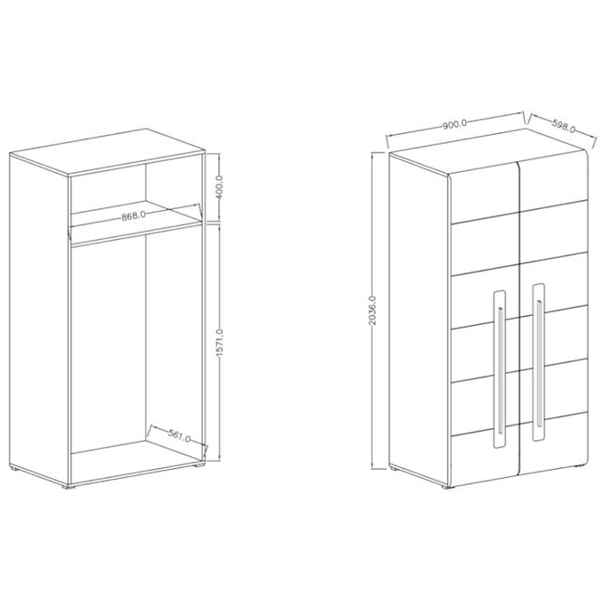 Schrank Tulsa 90cm Weiß Glänzend