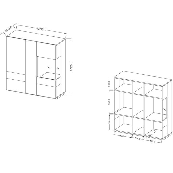 Vitrine Silke 130cm Eiche Wotan/Weiß Glänzend