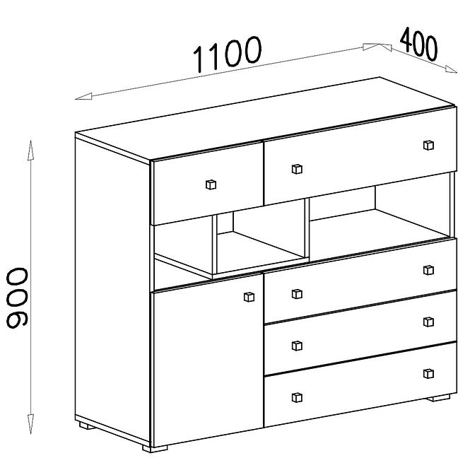 Kommode Sigma 110cm Beton/Weiß/Eiche