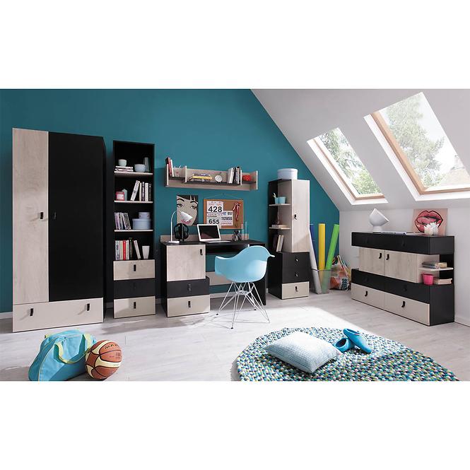 Schrank Planet 90cm Schwarz/Eiche/Beige