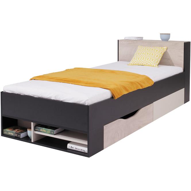 Bett Planet 70cm L/P Schwarz/Eiche/Beige