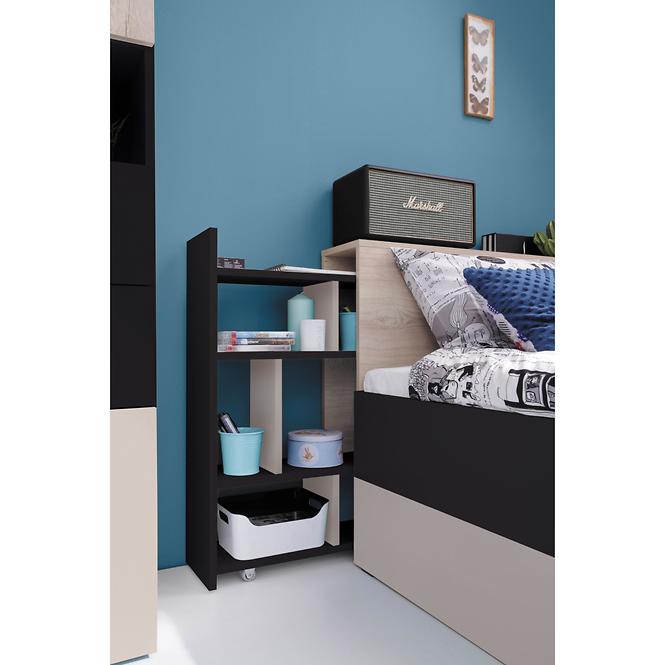 Bett Planet 70cm L/P Schwarz/Eiche/Beige