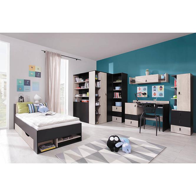 Bett Planet 70cm L/P Schwarz/Eiche/Beige