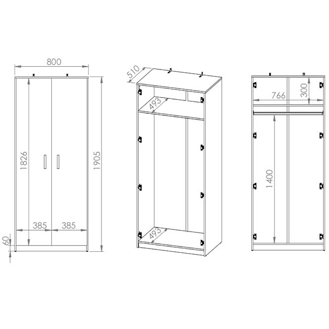 Schrank Fini 80cm Eiche Artisan/Weiß/Antracit