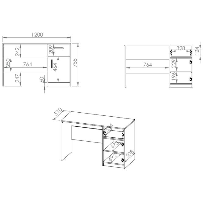 Schreibtisch Fini 120cm Eiche Artisan/Weiß/Antracit