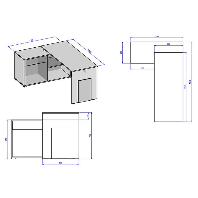 Eckschreibtisch Como 110cm Wellington/Grafit