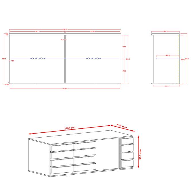 Kommode Miro 220cm Eiche Wellington