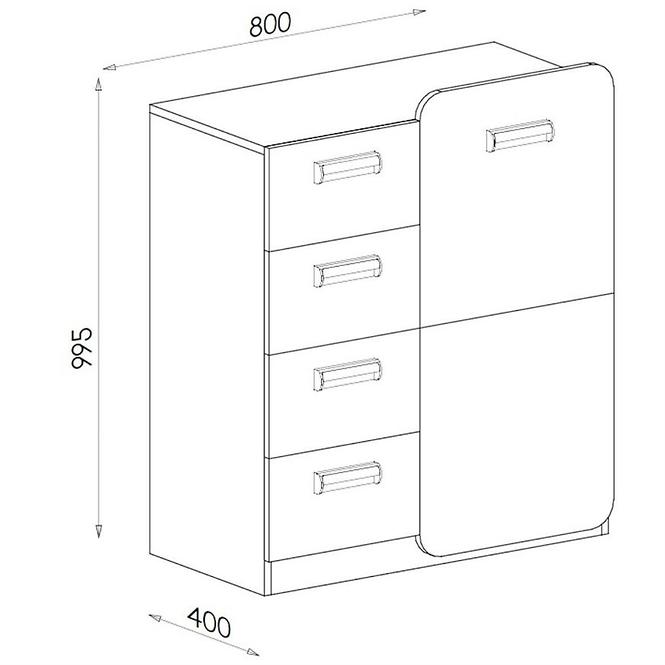 Kommode Lorento 80cm Asche/Grün