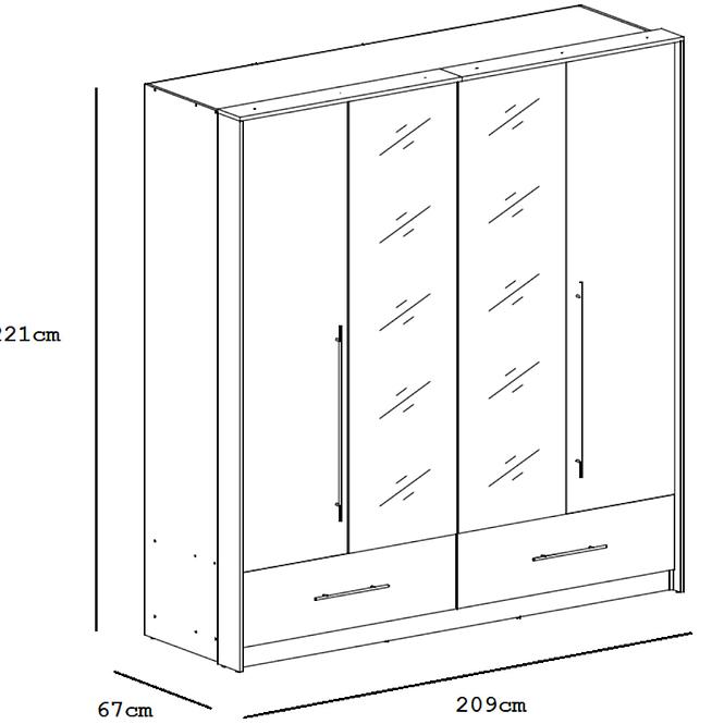 Schrank Toledo 209cm Weiß/Spiegel