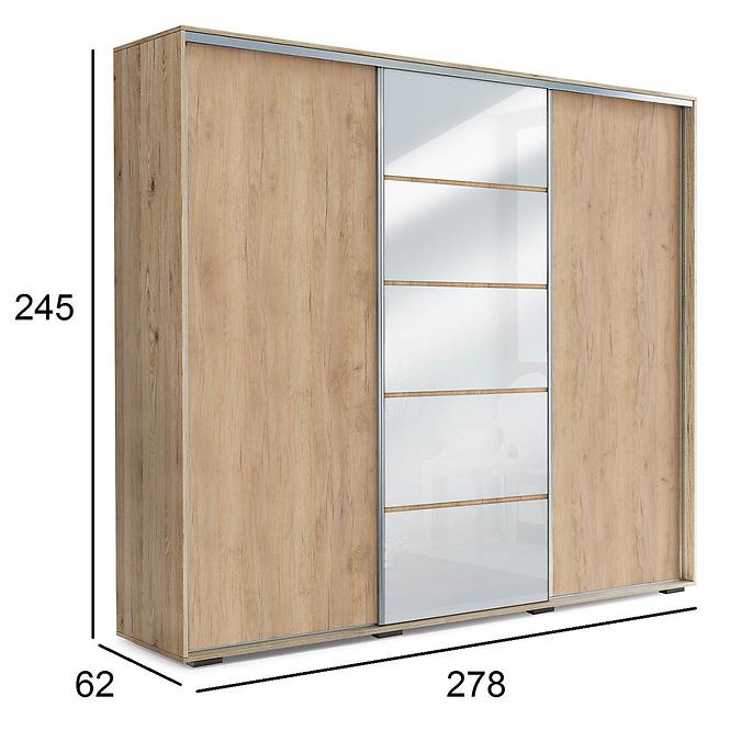 Schrank Alicja 278cm Spiegel Kraft Golden/Weiß