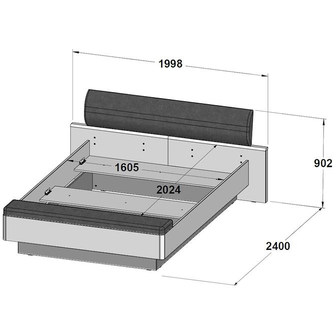 Bett Jacky 160cm Eiche / Schwarz