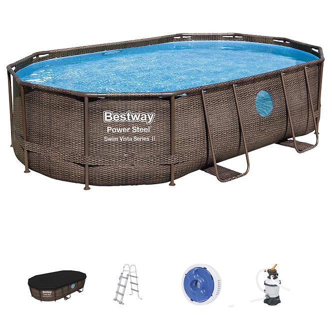 Stahlrahmenpool 4,88x3,05x1,07 m Rattan 56946 mit Zubehör