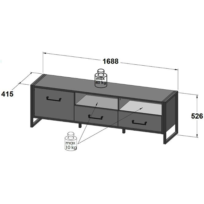 Tv Tisch Hud 169cm Beton/Daubeiche