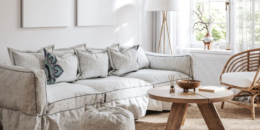 Eine Kombination aus Scandi-Boho-Stil mit passenden Oberflächen und Materialien 